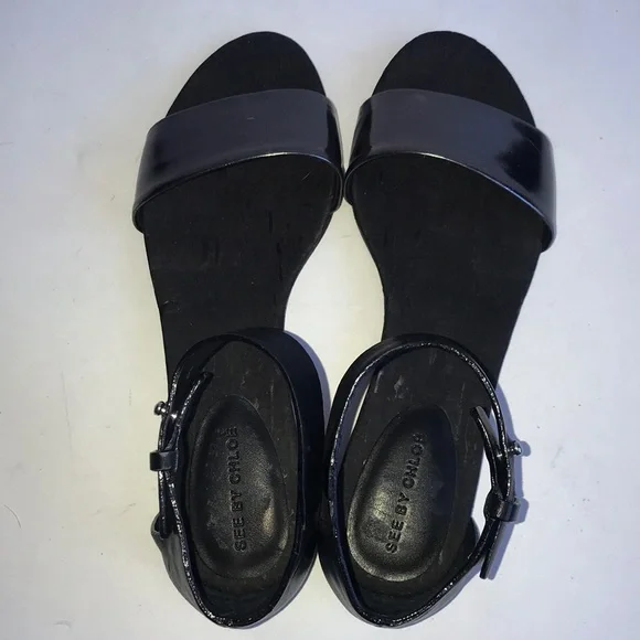 See by Chloe Specchio Cork Flat Sandal Size 36 Black Leather Upper Designer - Picture 8 of 13